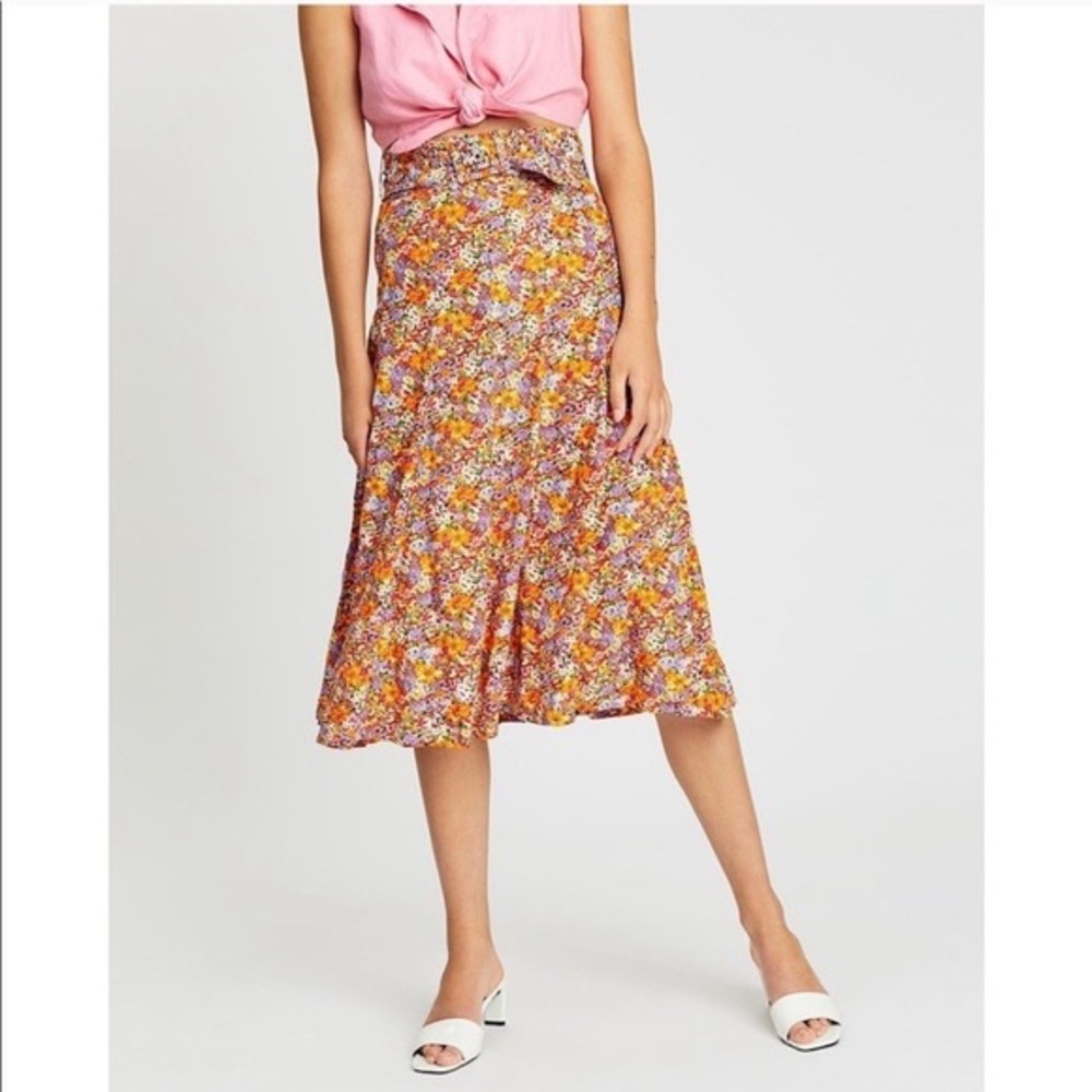 Faithfull The Brand Floral Midi Skirt In Pink, Orange & Yellow
